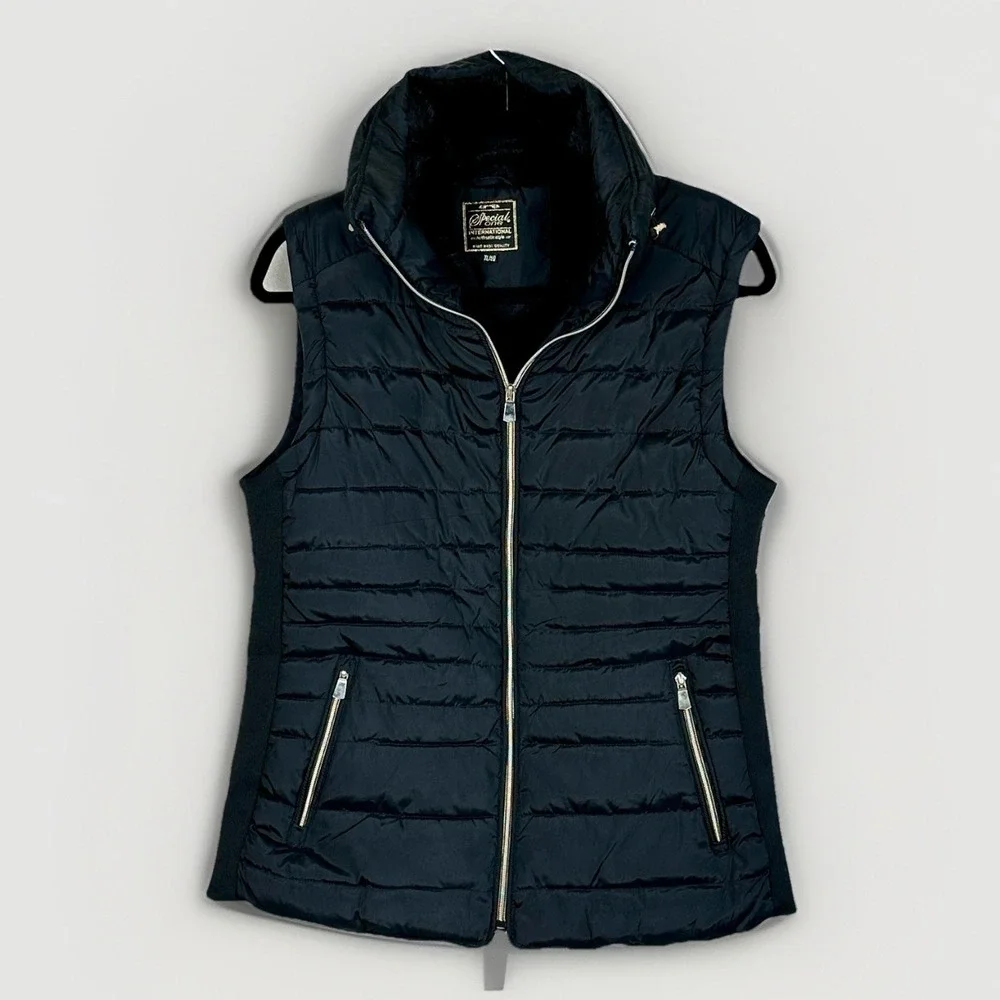 Special‎ One Womens XL Black Quilted Vest Jacket Faux Fur Full Zip Lined